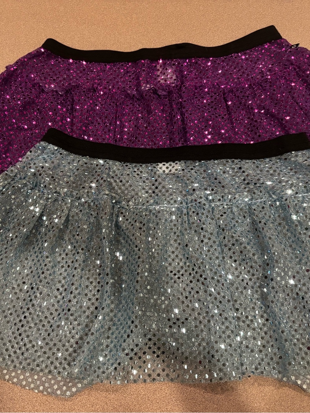 2 Sparkle Sequin Mini Skirts Purple & Baby Blue